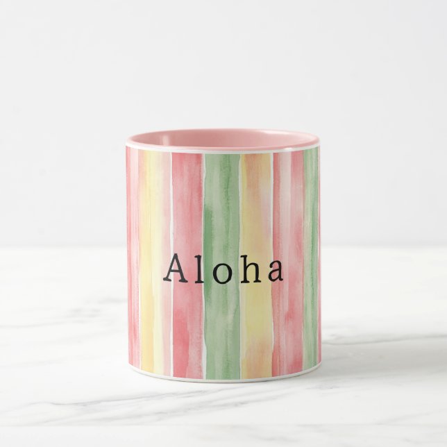 Yellow Pink Mint Stripes Aloha Tasse (Zentrum)