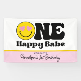 Yellow Pink One Happy Babe First Birthday Banner