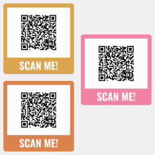 Yellow Pink Orange Scan Me! QR-Code Etiketten