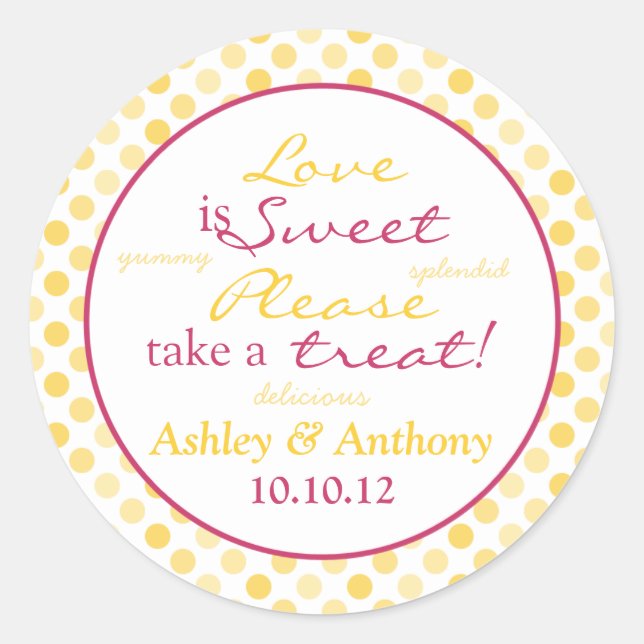 Yellow Pink Polka Dot Candy Buffet Stickers (Vorderseite)