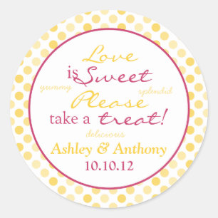 Yellow Pink Polka Dot Candy Buffet Stickers