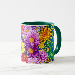 Yellow Pink Red Blue Green Garden Blume Muster Tasse