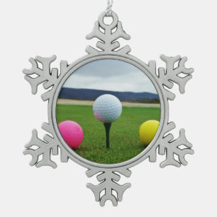 YELLOW, PINK UND WHITE Golf Balls Schneeflocken Zinn-Ornament