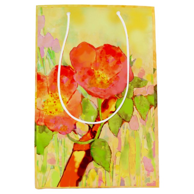  Yellow Pinks Floral Sweet Briar Gift Bag Mittlere Geschenktüte (Vorderseite)