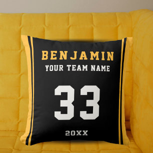 Yellow Player Name Number Team Sports Kids Kissen