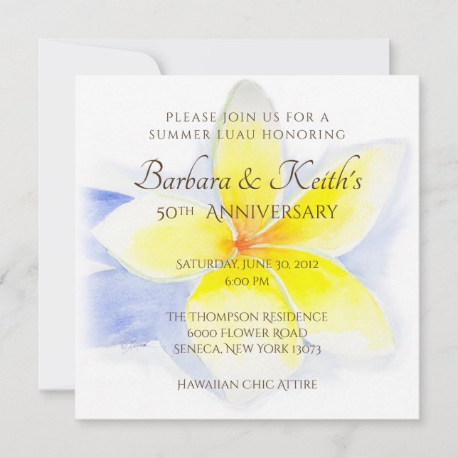 Yellow Plumeria 50-Jubiläumskarte Einladung (Vorderseite)