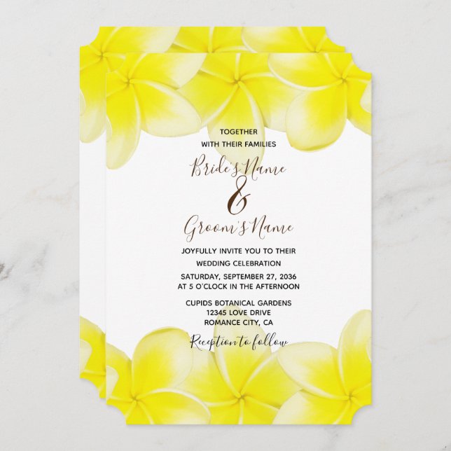 Yellow Plumeria Frangipani Hochzeit Einladungen (Vorne/Hinten)