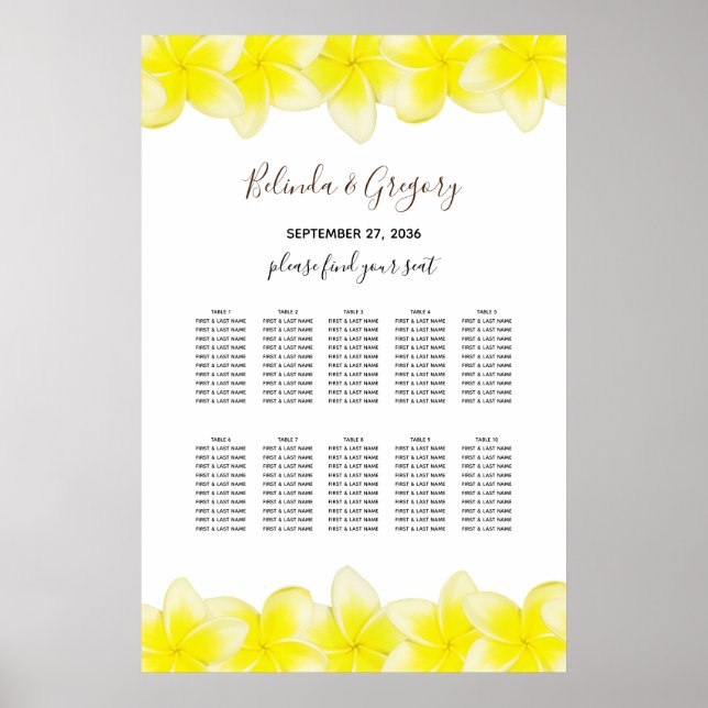 Yellow Plumeria Frangipani Hochzeitsdiagramm Poster (Vorne)