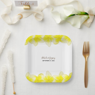 Yellow Plumeria Frangipani Wedding Pappteller