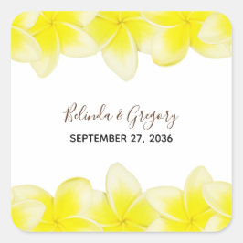 Yellow Plumeria Frangipani Wedding Quadratischer Aufkleber