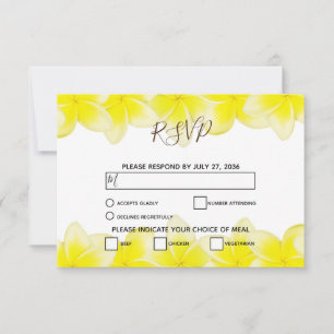 Yellow Plumeria Frangipani Wedding RSVP Cards Karte