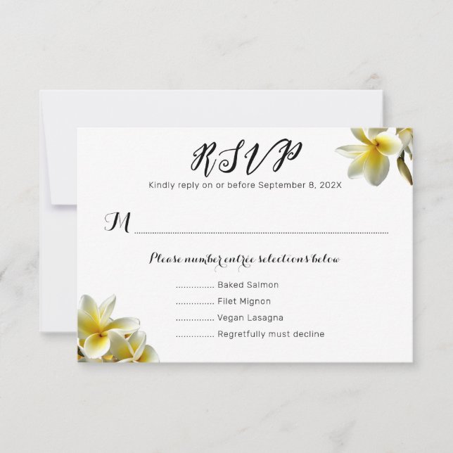Yellow Plumeria Wedding Menu Cards Einladung (Vorderseite)