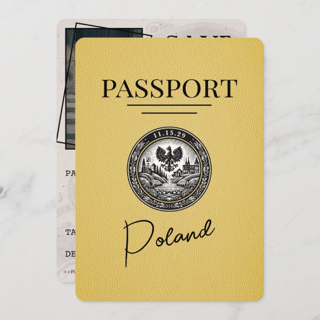 Yellow Poland Passport Save the Date (Vorne/Hinten)