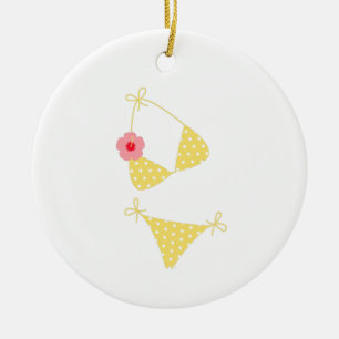 Yellow Polka Dog Bikini Keramik Ornament
