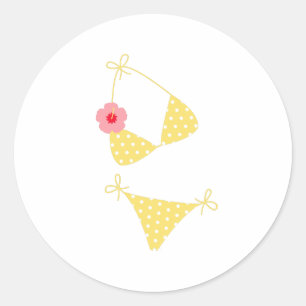 Yellow Polka Dot Bikini Runder Aufkleber