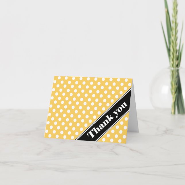 Yellow Polka Dot Black Strip Vielen Dank Karten (Vorderseite)