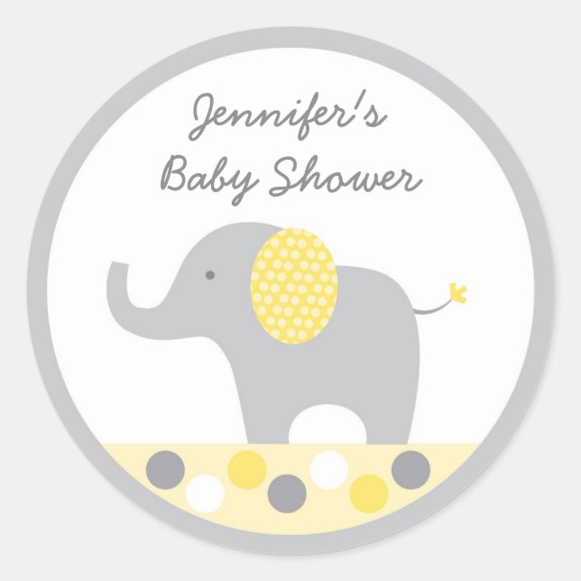 Yellow Polka Dot Elephant Babydusche Runder Aufkleber (Vorderseite)