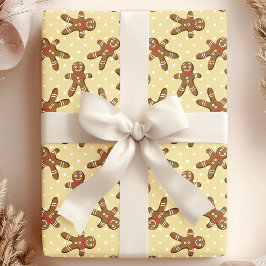 Yellow Polka Dot Gingerbread Mann Weihnachten Geschenkpapier