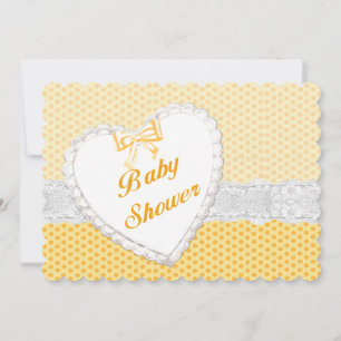 Yellow Polka Dot Lace Heart Baby Dusche Einladung