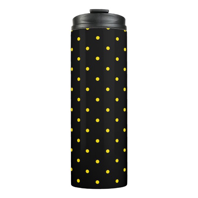 Yellow Polka Dot on Black Thermal Tumbler Thermosbecher (Vorderseite)