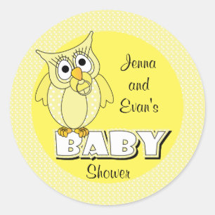 Yellow Polka Dot Owl   Thema Babydusche Runder Aufkleber