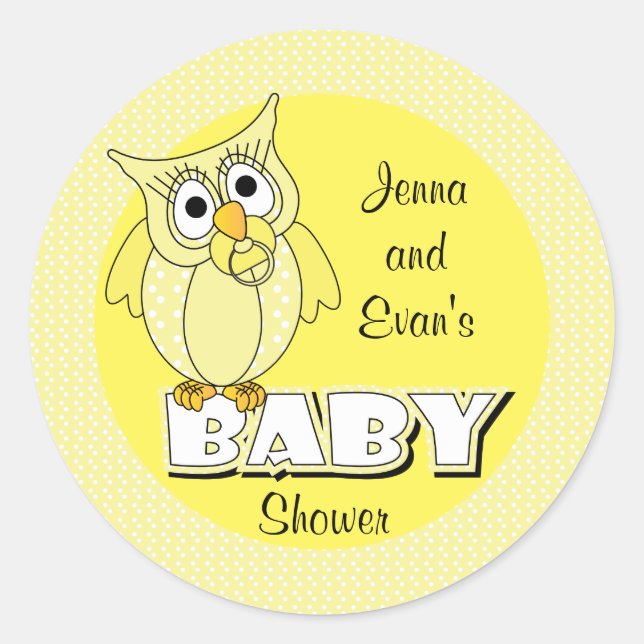 Yellow Polka Dot Owl | Thema Babydusche Runder Aufkleber (Vorderseite)