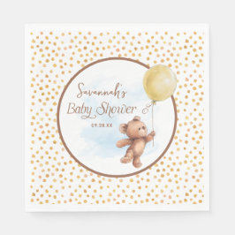 Yellow Polka Dot Teddy Bear Balloon Babydusche Serviette