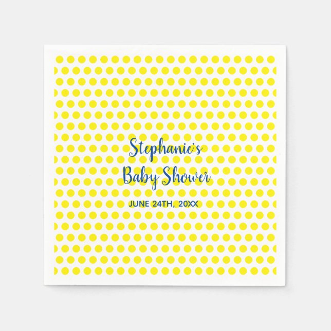 Yellow Polka Dots Blue White Baby Dusche Niedlich Serviette (Vorderseite)