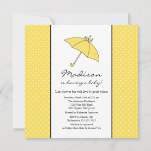 Yellow Polka Dots Umbrella Babydusche Einladung