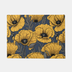 Yellow poppies on navy fußmatte