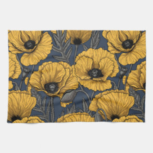 Yellow poppies on navy geschirrtuch