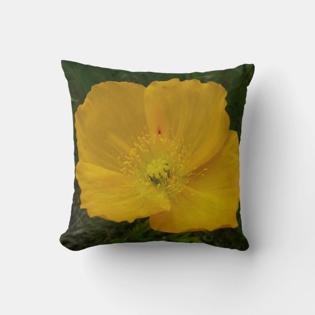 Yellow Poppy Alaskan Wildblume Floral Kissen (Vorderseite)