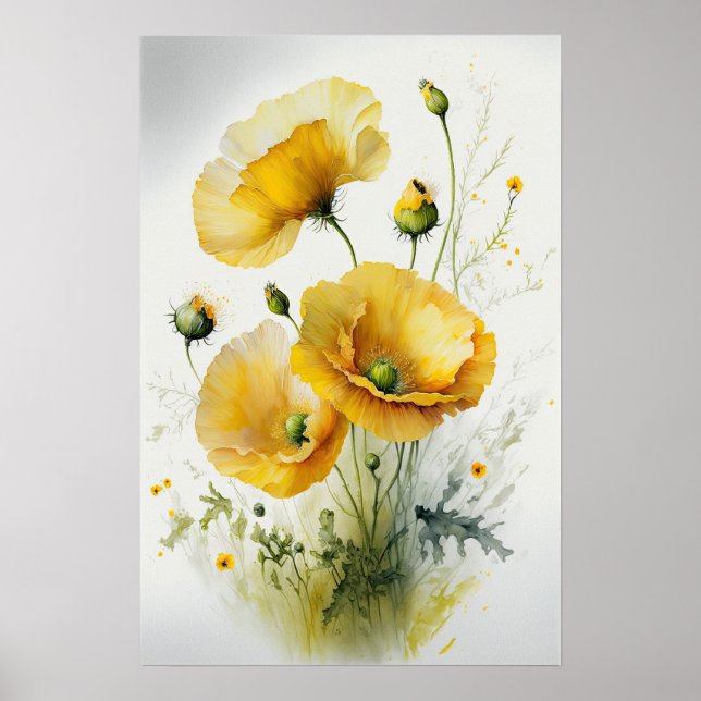 Yellow Poppy Blume Art Print Poster (Vorne)