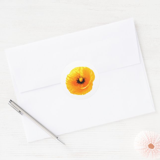 Yellow Poppy Custom Blank Floral Wedding Bridal Runder Aufkleber (Umschlag)