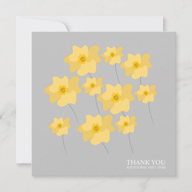 Yellow Poppy Floral Hand gezeichnet Danke Postkart (Vorderseite)