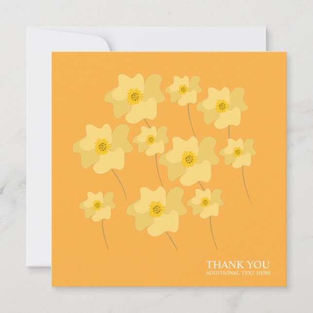Yellow Poppy Floral Hand gezeichnet Danke Postkart (Vorderseite)