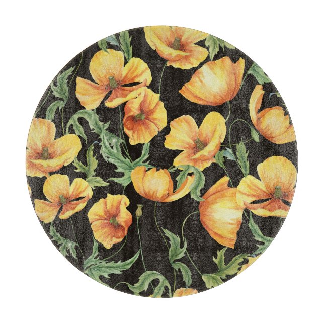 Yellow Poppy Watercolor Floral Pattern Schneidebrett (Vorderseite)