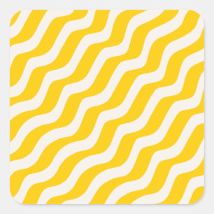 Yellow Psychedelic Stripes Retro Wavy Lines Quadratischer Aufkleber