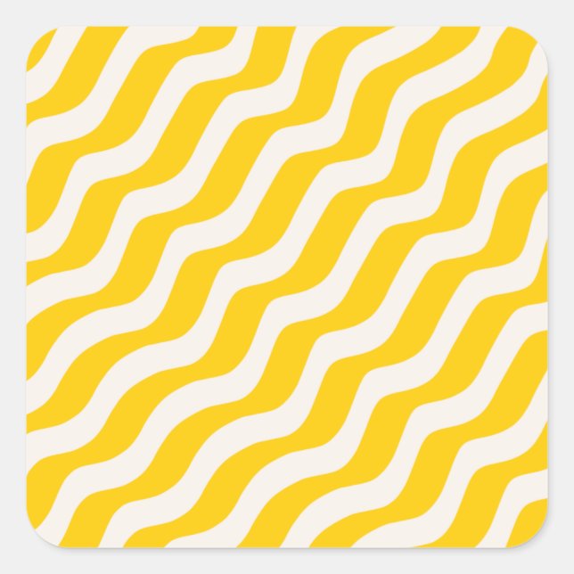 Yellow Psychedelic Stripes Retro Wavy Lines Quadratischer Aufkleber (Vorderseite)