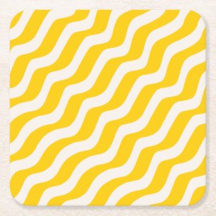Yellow Psychedelic Stripes Retro Wavy Lines Rechteckiger Pappuntersetzer
