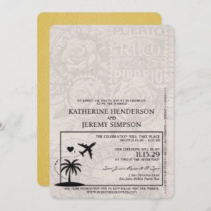 Yellow Puerto Rico Passport Wedding Einladung