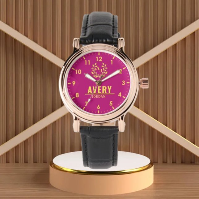 Yellow Purple gold vintage name monogram initials Armbanduhr (Von Creator hochgeladen)