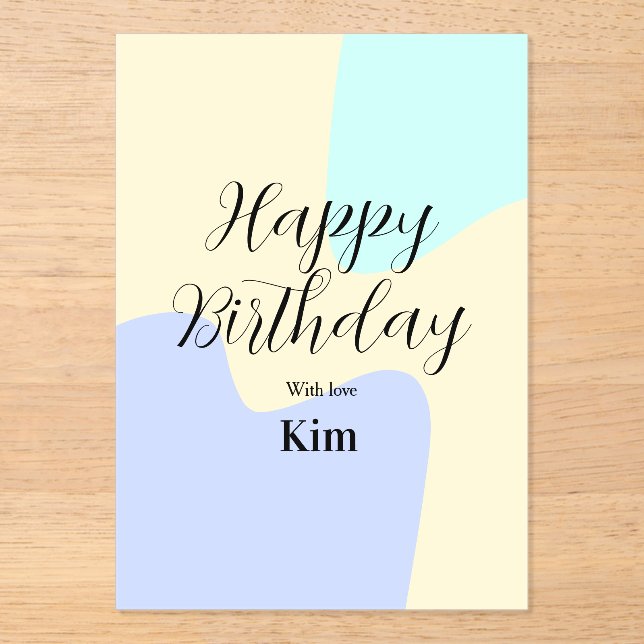 Yellow purple green happy birthday abstract pastel acryleinladungen (Vorderseite)