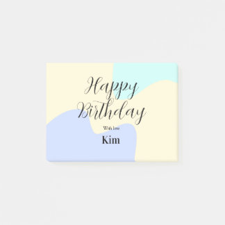 Yellow purple green happy birthday abstract pastel post-it klebezettel