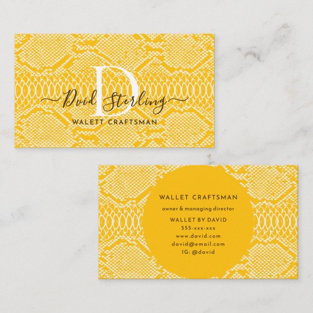 Yellow Python Skin Business Card Visitenkarte (Vorne/Hinten)
