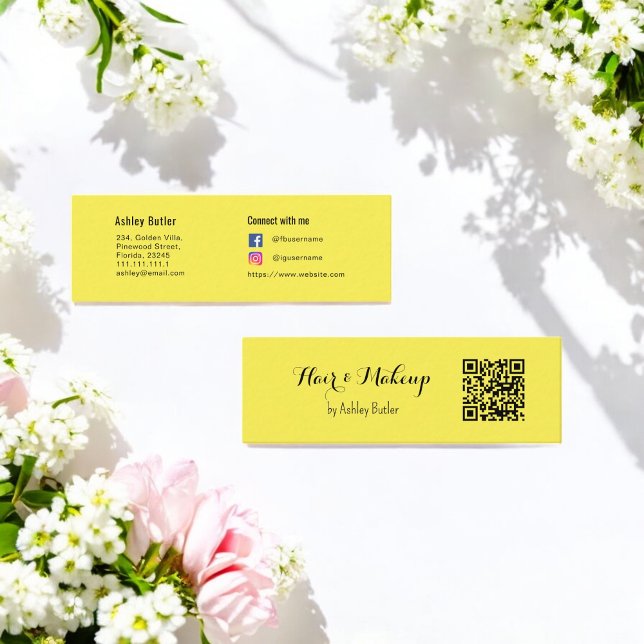 Yellow QR Code Beauty Makeup Artist Mini Visitenkarte (Von Creator hochgeladen)