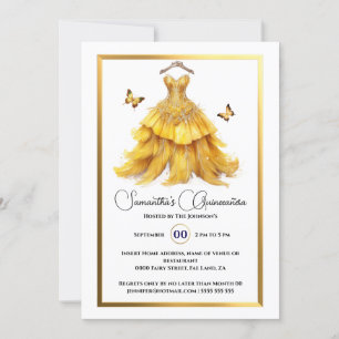 Yellow Quinceañera Ballgow Gold Schmetterling eleg Einladung