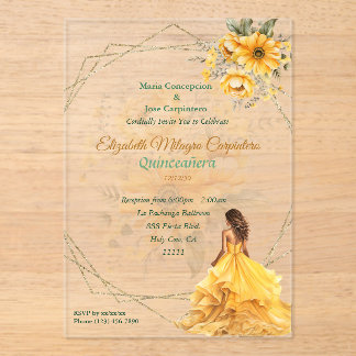 Yellow Quinceñera Floral Acryleinladungen