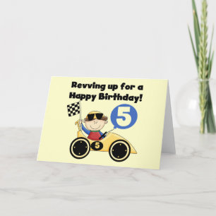 Yellow Race Car 5th Birthday Tshirts and Gifts Karte
