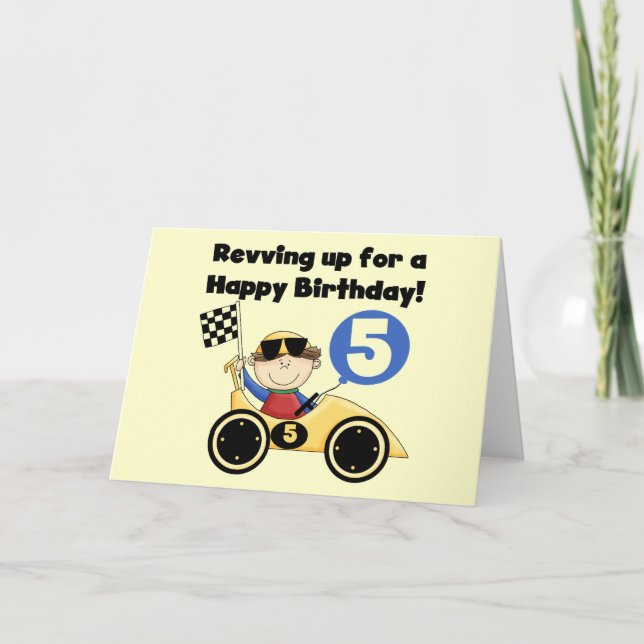 Yellow Race Car 5th Birthday Tshirts and Gifts Karte (Vorderseite)
